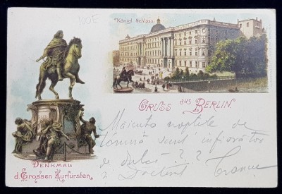 SALUTARI DIN BERLIN , CARTE POSTALA ILUSTRATA , CROMOLITOGRAFIE , CIRCULATA , CLASICA , DATATA 1901 . EXPEDIATA DOMNULUI RADU ROSETTI * foto