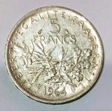 FRANTA 5 FRANCI 1962 ARGINT STARE UNC