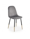Scaun de living si bucatarie, HM K379, cadru metalic cu insertii aurii, stofa velvet, 88x45x48 cm, 100 kg, Gri
