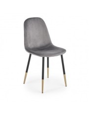 Scaun de living si bucatarie, HM K379, cadru metalic cu insertii aurii, stofa velvet, 88x45x48 cm, 100 kg, Gri