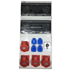 Tablou electric echipat cu 4 prize 5 poli 32A 4 prize schuko si intrerupator general 63A IP44 32 module 685x330x150mm