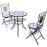 Set mobilier bistro, 3 piese, albastru/alb, placi ceramice GartenMobel Dekor, vidaXL