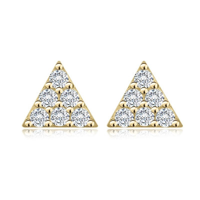 Cercei tip știft din aur galben 585 - triunghi cu zirconii transparente foto
