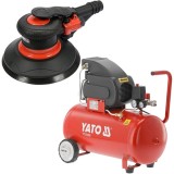 Yato YT-09740 + YT-23305 - Slefuitor cu excentric pneumatic 150 mm 6.3 bar 84 l/min + Compresor cu ulei 1500 W 50 l 200 l/min 8 bar