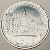 800 Italia 500 lire 1991 Ponte Milvio, Rome km 103 aunc-UNC argint