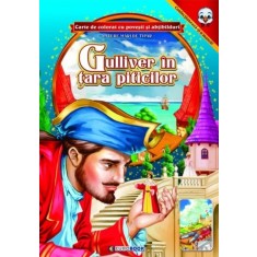Carte de colorat A4 cu povesti si abtibilduri - Gulliver in tara piticilor