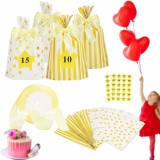 Set de 48 pungi pentru cadouri cu autocolante AirSMall, PVC, galben/alb, 14 x 20 cm