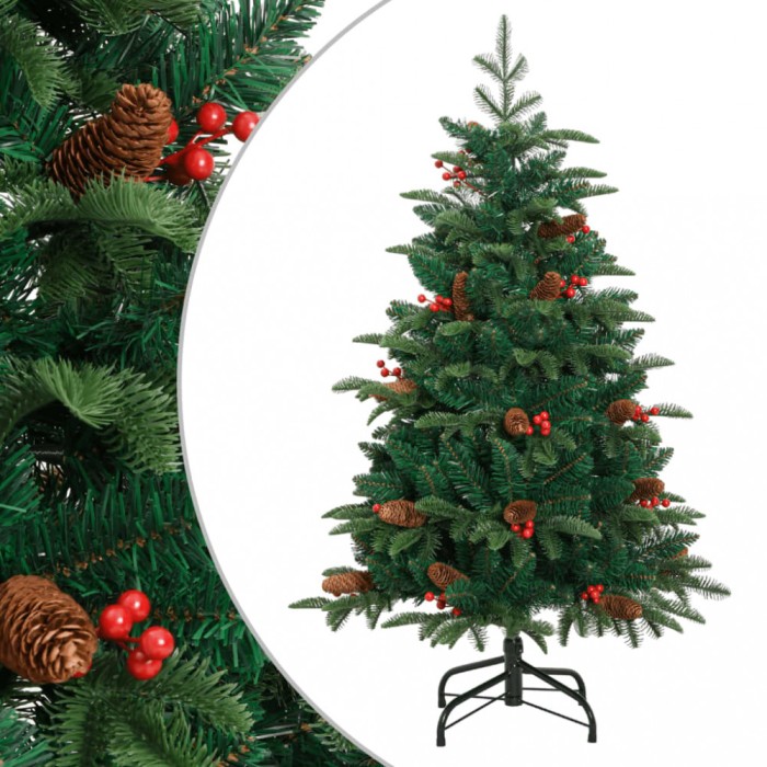 Pom Crăciun artificial cu balamale, conuri, fructe roșii 120 cm