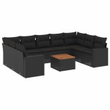 Cumpara ieftin Set canapele de gradina cu perne, 10 piese, negru, poliratan