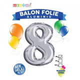 Balon, folie aluminiu, argintiu, cifra 8, 40 cm, China