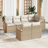 vidaXL Set de canapele pentru grădină cu pernă 7 pcs Bej Rattan poli