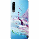 Husa silicon pentru Huawei P30, Artistic Paint Splash Purple Butterflies