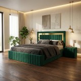 Pat Tapitat Loris Verde Catifea Premium cu Noptiere Tapitate Scrie-ne pentru detalii