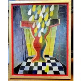 Scenă cu ploaie - Pictură &icirc;n ulei pe lemn semnata Gheorghe Constantin