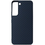 Husa tip capac spate policarbonat aspect Carbon bleumarin cu negru pentru Samsung Galaxy S22 5G