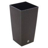 Ghiveci din plastic cu finisaj ratan sintetic Rato Tubus, cu masca, patrat, maro, 26.5 x 26.5 x 50 cm