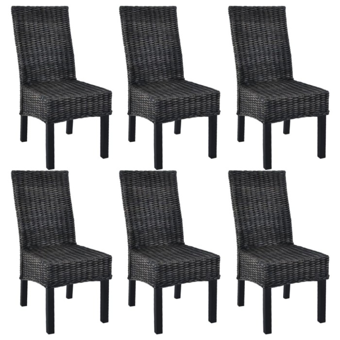 vidaXL Scaune de bucătărie, 6 buc, negru, ratan Kubu &amp; lemn de mango