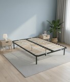 Somiera metalica fixa pentru pat dublu 160x200, 6 picioare, 32 lamele lemn fag, benzi textile, suport saltea ferm, negru