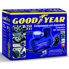 Goodyear Compressor Portabil Pentru Umflare Anvelope Cu Manometru + 3 Duze &amp;quot;Strong&amp;quot; 12 Atm 250Psi GDY0003