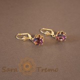 Cercei Placati cu Aur, Model Clasic cu Cristal Zirconia Mov Fatetat