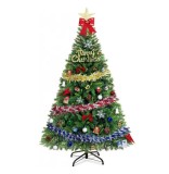 Brad artificial de Craciun Uniguardian, cu suport si decoratiuni, plastic/PVC, multicolor, 150 x 90 cm