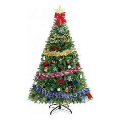 Brad artificial de Craciun Uniguardian, cu suport si decoratiuni, plastic/PVC, multicolor, 150 x 90 cm