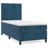 Cumpara ieftin Pat box spring cu saltea, albastru inchis, 80x200 cm, catifea