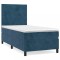 Pat box spring cu saltea, albastru inchis, 80x200 cm, catifea