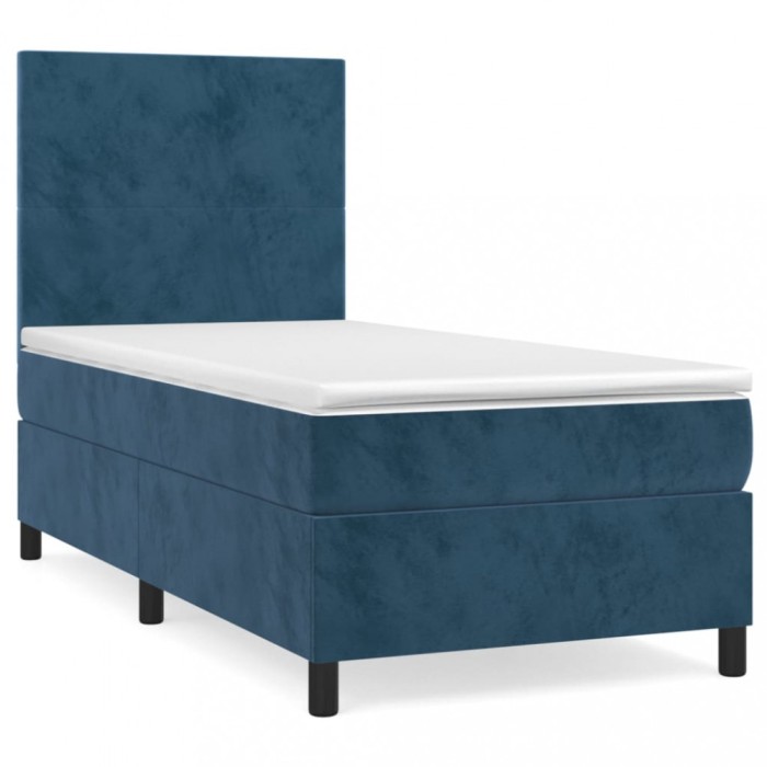 Pat box spring cu saltea, albastru inchis, 80x200 cm, catifea