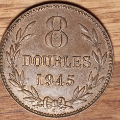 Guernsey - moneda de colectie exotica bronz - 8 doubles 1945 H - aunc, 192k ex!