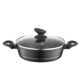 Oala joasa din aluminiu forjat, cu capac, 20cm, 1.3L, invelis antiaderent negru si manere izolate termic, design moderin, calitate superioara, Florina