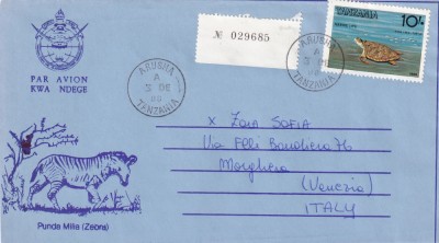 FILATELIE TEMATICA - PLIC TANZANIA TEMATICA PESTI BROASCA TESTOASA FAUNA ZEBRA AIRMAIL foto