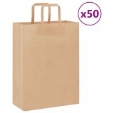 vidaXL Pungi de h&acirc;rtie 50 buc cu m&acirc;nere maro 26x12x35 cm