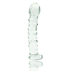 Dildo Ribbed, Sticla Premium, Transparent, 17 cm, Passion Labs, Glass Series