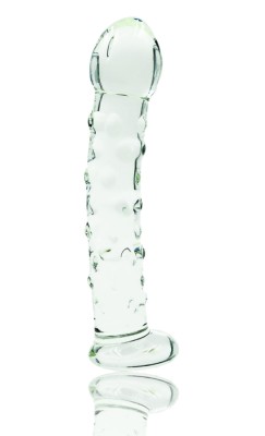Dildo Ribbed, Sticla Premium, Transparent, 17 cm, Passion Labs, Glass Series foto