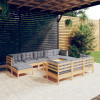 VidaXL Set mobilier grădină cu perne, 11 piese, gri, lemn masiv pin