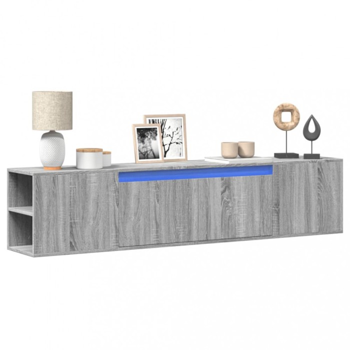 vidaXL Comodă TV de perete cu lumini LED, gri sonoma, 180x31x39,5 cm 3307959