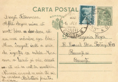Rom&amp;acirc;nia, carte poştală 3, cu marcă fixă, circulată, 1938 foto