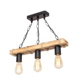 Lustra cu trei lumini PWL-1027, E27 natural-negru 48.5x10x47 cm