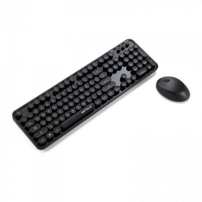 Kit tastatura + mouse serioux retro dark 9900bk wireless 2.4ghz us layout multimedia mouse optic foto