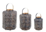 Cumpara ieftin Set 3 felinare metal albastru auriu Kaylie 14.5x23.5 cm, 19.5x31 cm, 26x38.5 cm