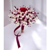 Buchet flori naturale uscate si trandafir criogenat grena, personalizabil, ideal pentru cununie civila, nunta, mireasa sau cadou