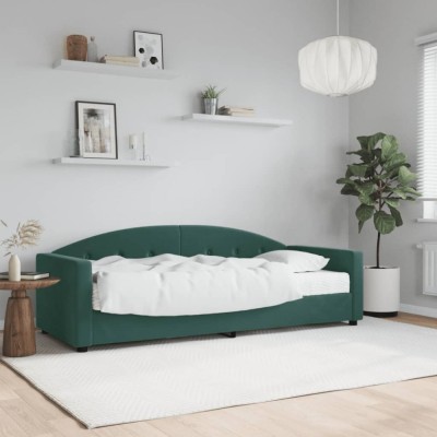 vidaXL Pat de zi cu saltea, verde &amp;icirc;nchis, 80x200 cm, catifea foto