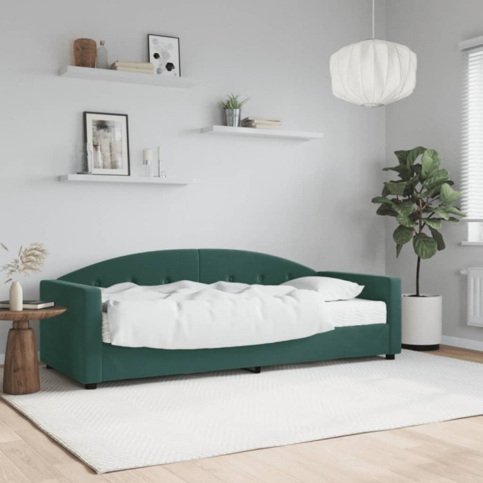 vidaXL Pat de zi cu saltea, verde &icirc;nchis, 80x200 cm, catifea