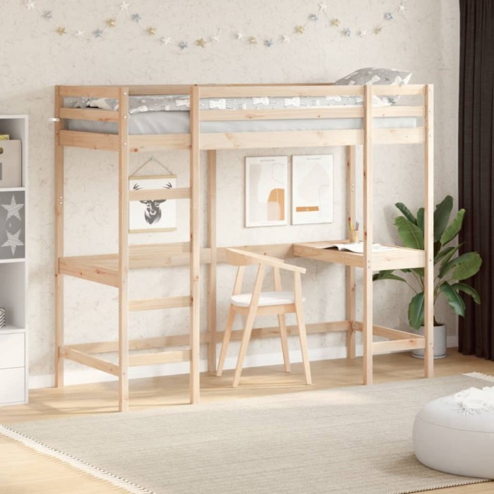 vidaXL Cadru pat supraetajat cu birou, 80x200 cm, lemn masiv de pin
