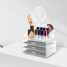 Organizator de cosmetice - cu oglindă - transparent