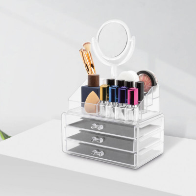 Organizator de cosmetice - cu oglindă - transparent foto