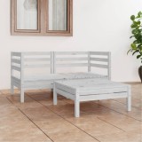 VidaXL Set mobilier de grădină, 3 piese, alb, lemn masiv de pin