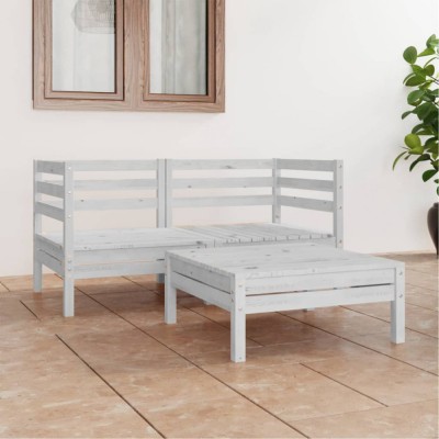 vidaXL Set mobilier de grădină, 3 piese, alb, lemn masiv de pin 3082393 foto