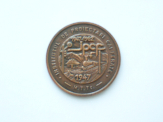 QW1 55 - Medalie - tematica CFR - Institutul proiectari cai ferate 35 ani - 1982